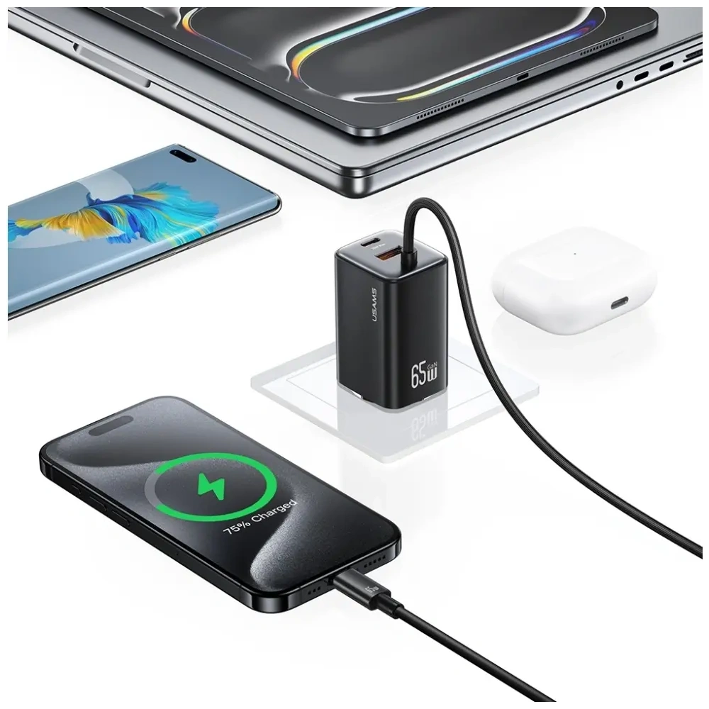 Ładowarka sieciowa USAMS JC Series CC266 65W GaN Fast Charger USB-A, 2xUSB-C biały