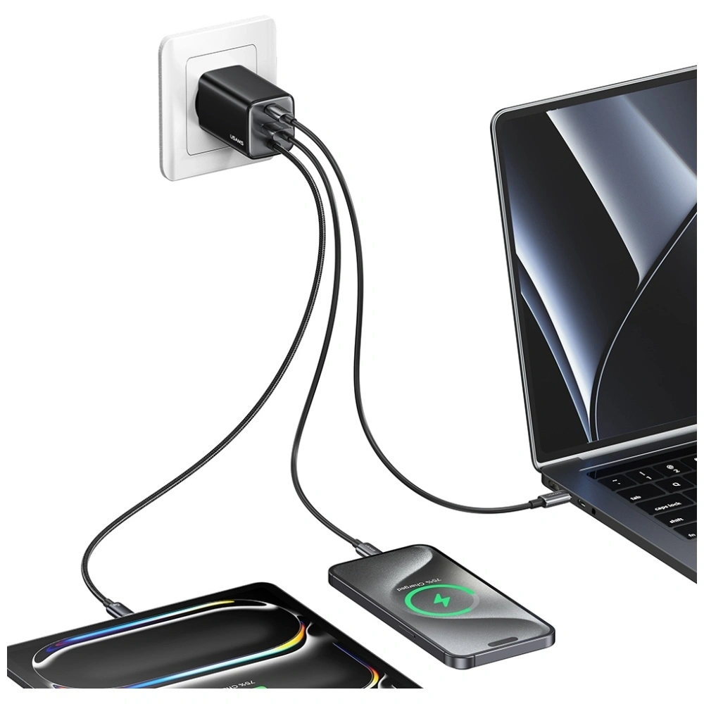 Ładowarka sieciowa USAMS JC Series CC266 65W GaN Fast Charger USB-A, 2xUSB-C czarny