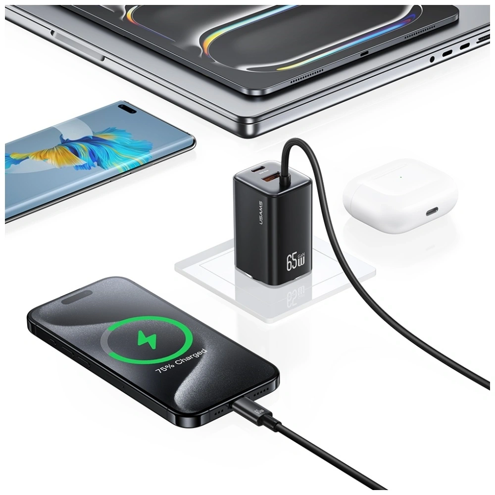 Ładowarka sieciowa USAMS JC Series CC266 65W GaN Fast Charger USB-A, 2xUSB-C czarny