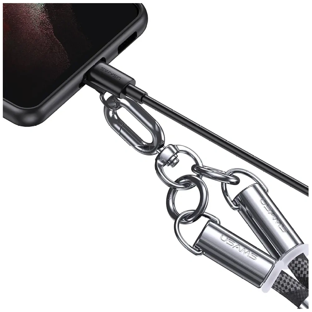 Smycz do telefonu z kablem do ładowania USB-C / USB-C USAMS SJ745 60W 1.2m czarny