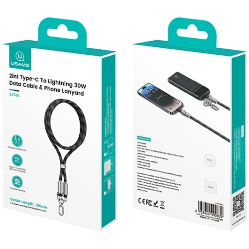 Kup Smycz do telefonu z kablem do ładowania USB-C / Lightning USAMS SJ746 30W 1.2m fioletowy - USA1282 - {ean13} - Sklep Home Screen