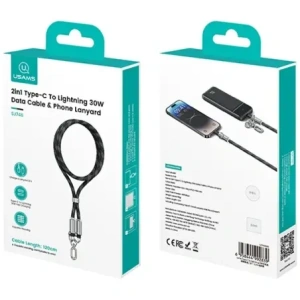 Buy USAMS SJ746 Phone lanyard with USB-C / Lightning charging cable 30W 1.2m blue - USA1283 - {ean13} - Home Screen Store Europe