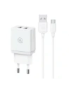 USAMS Netzteil 2xUSB-A + Micro/USB-A Kabel Schnelles Laden weiß/weiße Serie HC HCXLTZ02