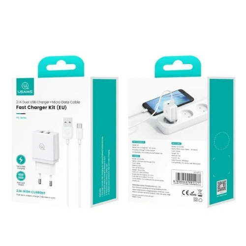 Kup USAMS Netzteil 2xUSB-A + Micro/USB-A Kabel Schnelles Laden weiß/weiße Serie HC HCXLTZ02 - USA1286 - {ean13} - Sklep Home Screen
