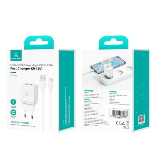 Kup USAMS Netzladegerät 2xUSB-A + USB-C/USB-A Schnelllade-Kabel weiß/white series HC HCXLTZ03 - USA1287 - {ean13} - Sklep Home Screen