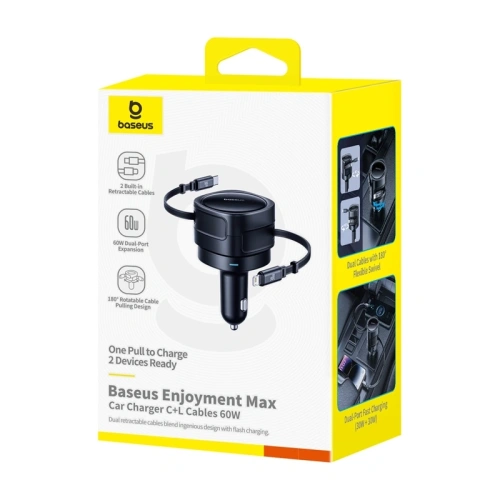 Kup Baseus Enjoyment Max Auto Nabíječka s USB-C, Lightning Kabelem 60W Černá - BSU8968 - {ean13} - Sklep Home Screen