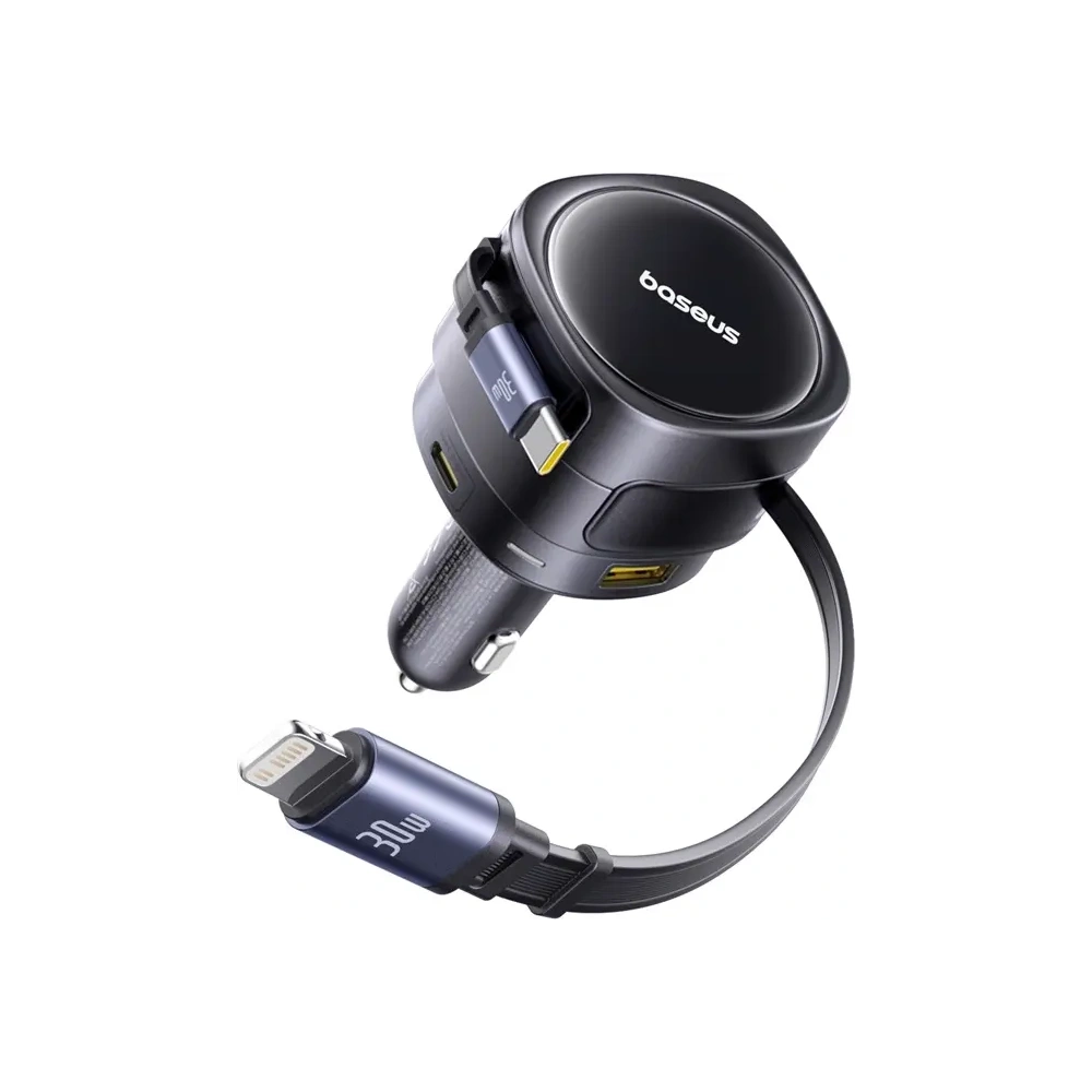 Ładowarka samochodowa Baseus Enjoyment Max USB-A, USB-C z kablami USB-C, Lightning 90W Czarny