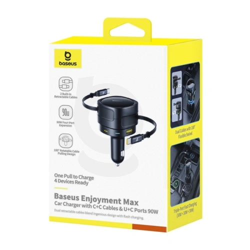 Kup Baseus Enjoyment Max Auto Nabíječka USB-A, USB-C s 2xUSB-C Kabely 90W Černá - BSU8971 - {ean13} - Sklep Home Screen