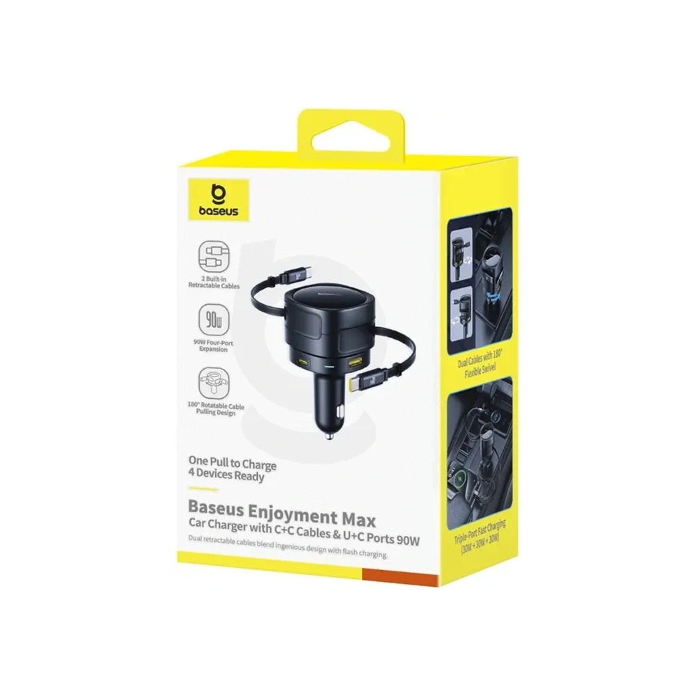 Ładowarka samochodowa Baseus Enjoyment Max USB-A, USB-C z kablami 2xUSB-C 90W Czarny