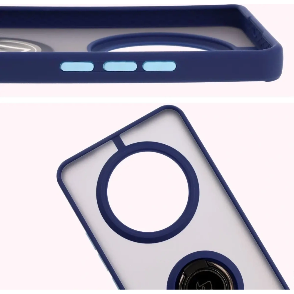 Etui z uchwytem na palec Bizon Case Hybrid Ring do Realme 14 Pro 5G przydymione z granatową ramką