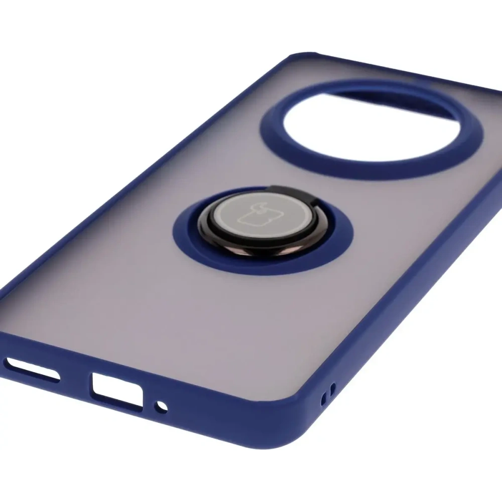 Etui z uchwytem na palec Bizon Case Hybrid Ring do Realme 14 Pro 5G przydymione z granatową ramką