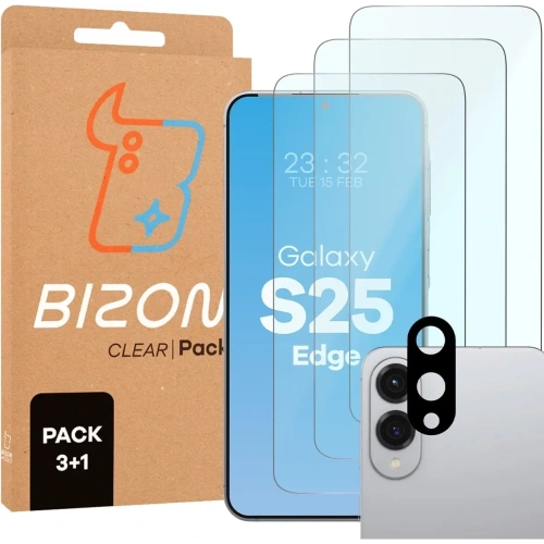 Buy BIZON Clear 2 Pack 3x screen glass + lens glass Samsung Galaxy S25 Edge - BIZ9348 - {ean13} - Home Screen Store Europe