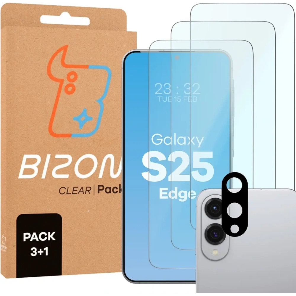 3x szkło na ekran + na aparat BIZON Clear 2 Pack do Samsung Galaxy S25 Edge