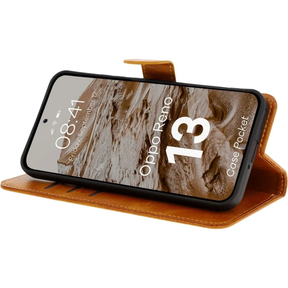 Etui z klapką Bizon Case Pocket do Oppo Reno13 brązowe