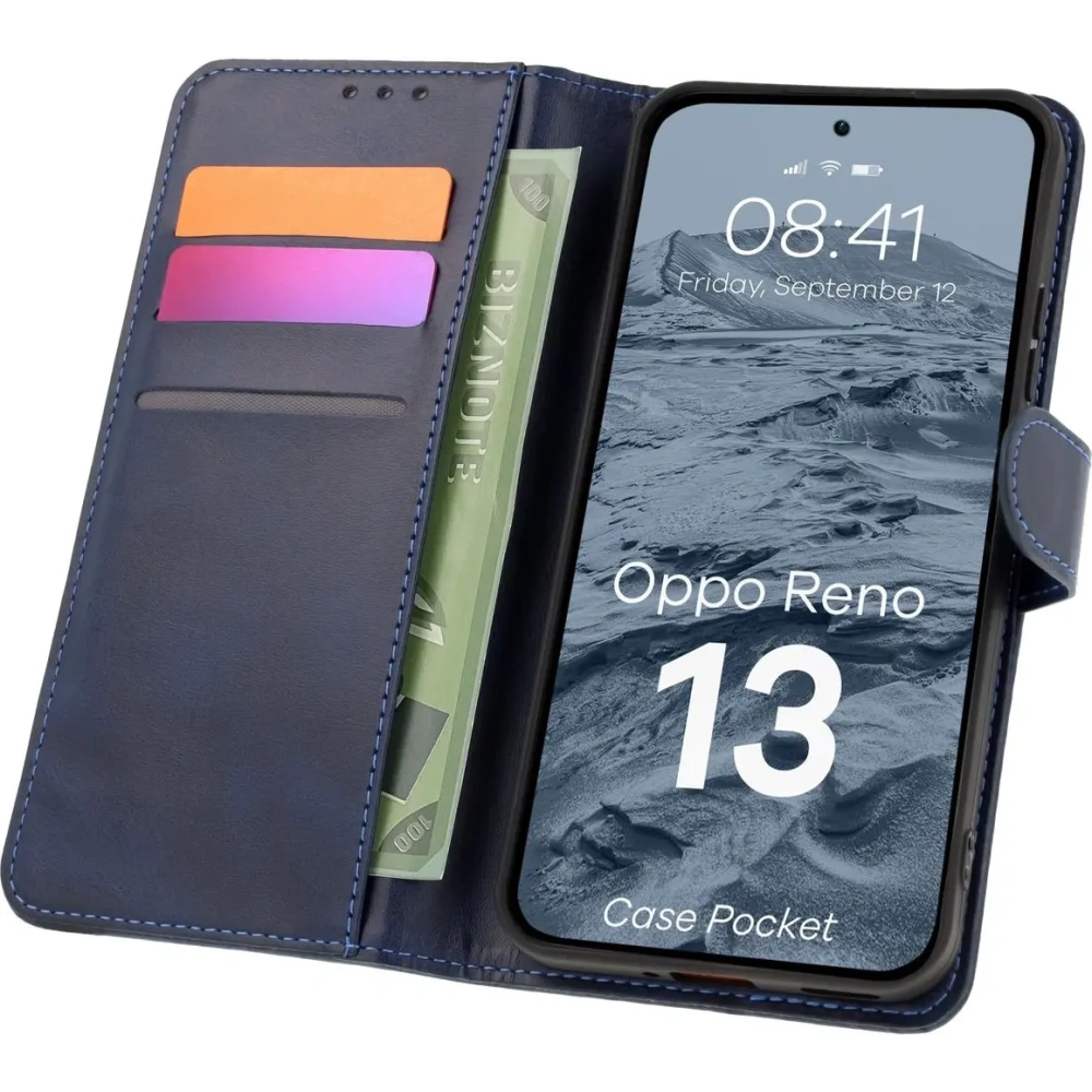 Etui z klapką Bizon Case Pocket do Oppo Reno13 granatowe