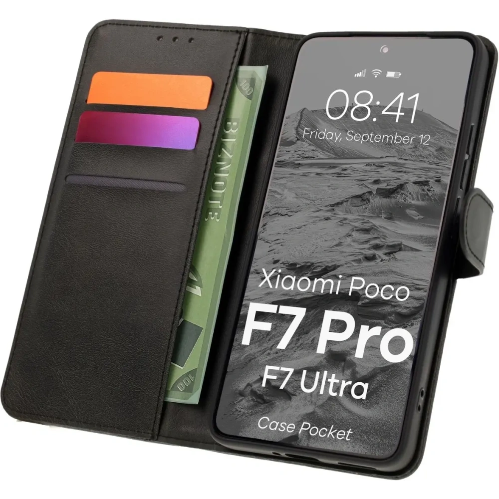 Etui z klapką Bizon Case Pocket do Xiaomi POCO F7 Pro / F7 Ultra czarne