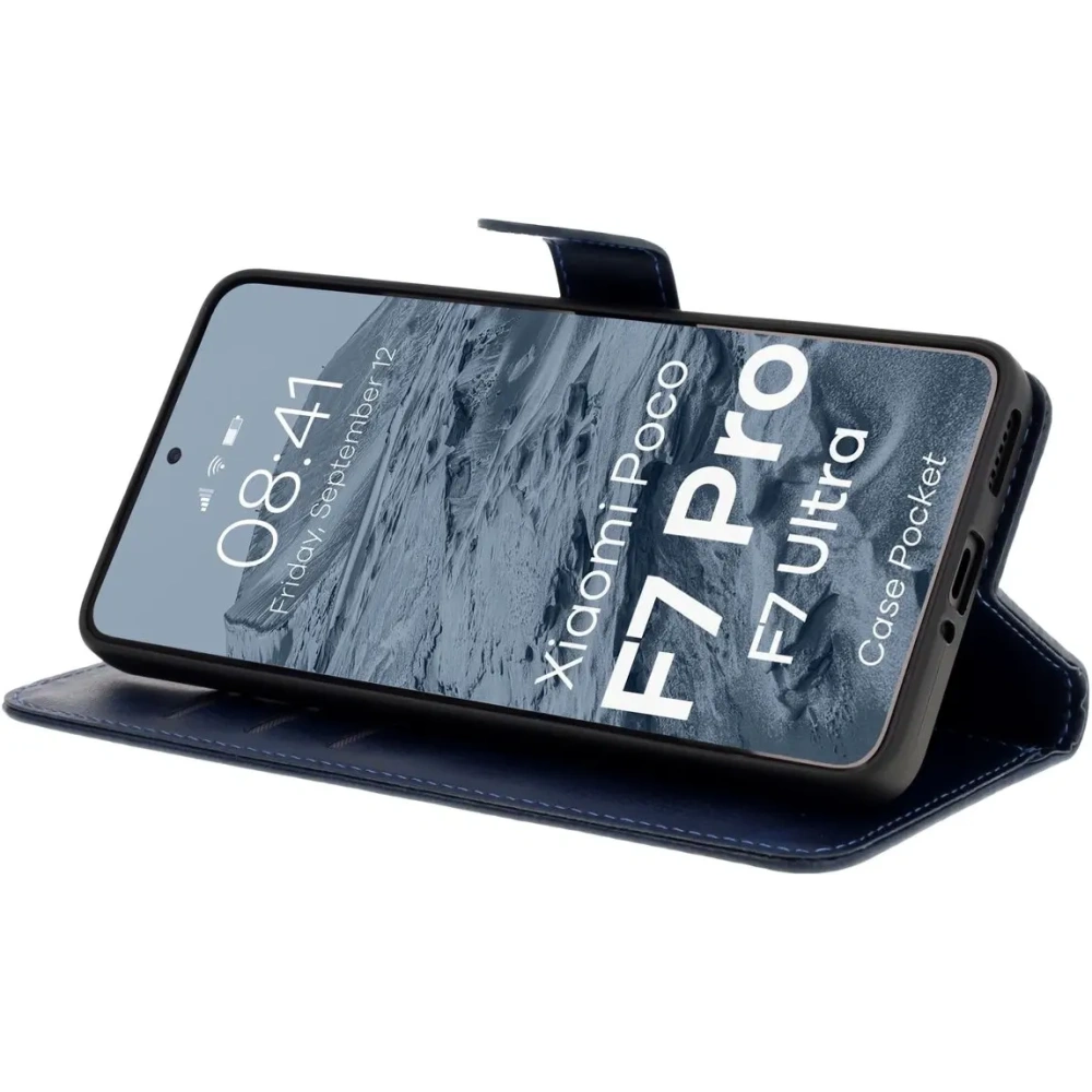 Etui z klapką Bizon Case Pocket do Xiaomi POCO F7 Pro / F7 Ultra granatowe