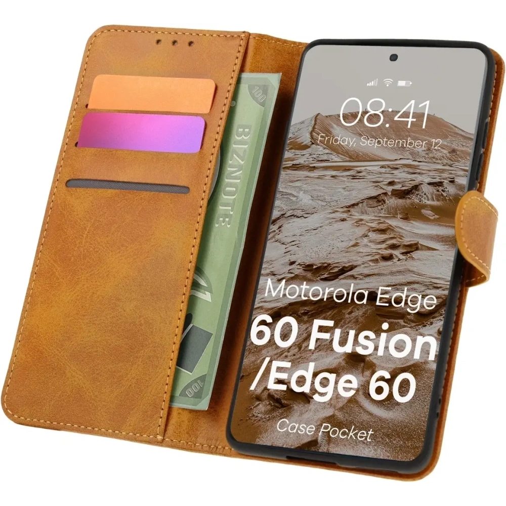 Etui z klapką Bizon Case Pocket do Motorola Edge 60 Fusion / Edge 60 brązowe
