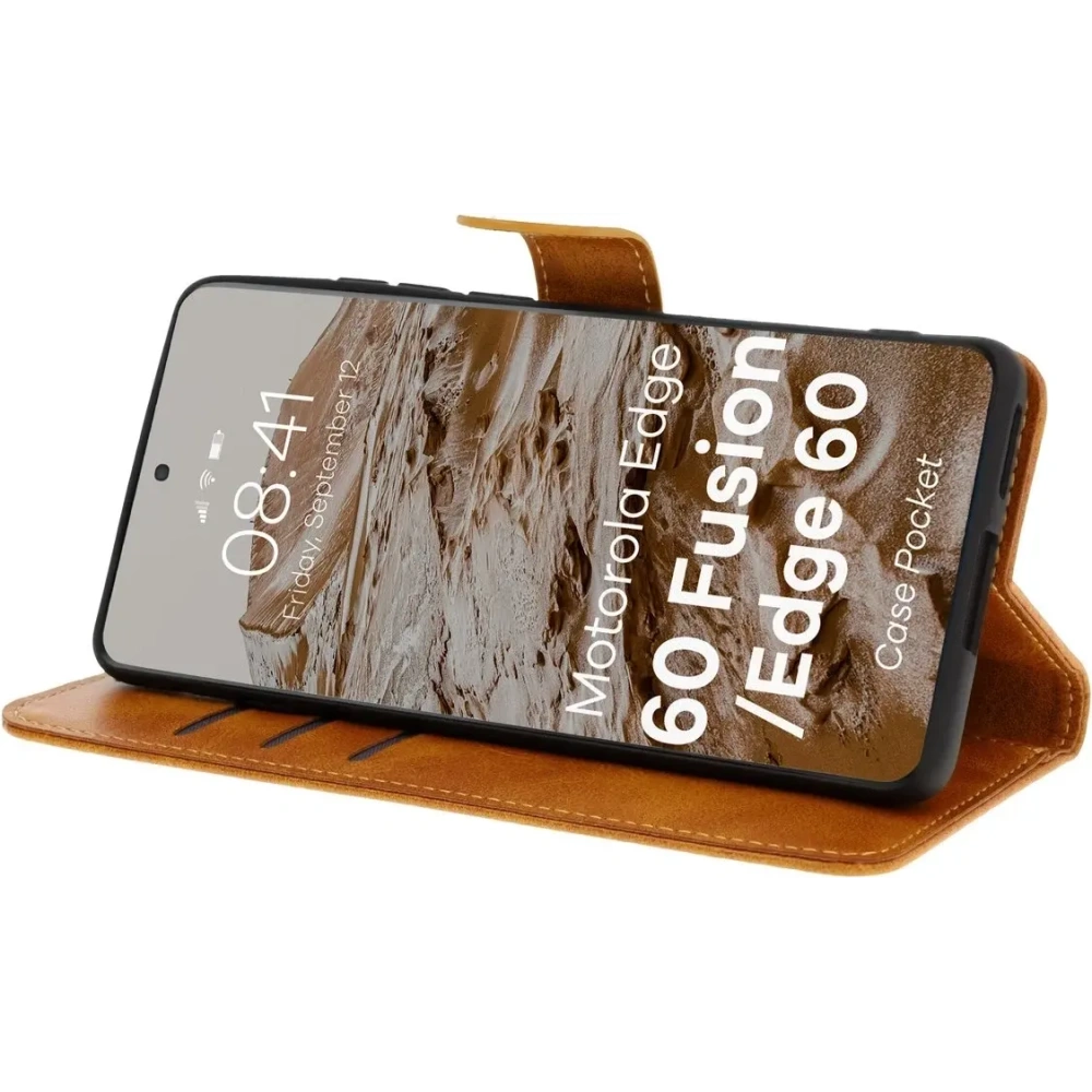 Etui z klapką Bizon Case Pocket do Motorola Edge 60 Fusion / Edge 60 brązowe