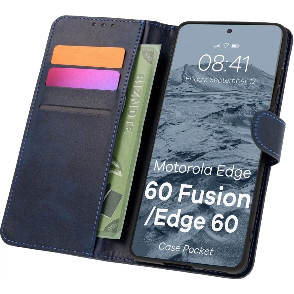 Etui z klapką Bizon Case Pocket do Motorola Edge 60 Fusion / Edge 60 granatowe