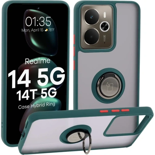 Buy Bizon Case Hybrid Ring Realme 14 5G / 14T 5G smoky with a dark green frame - BIZ9372 - {ean13} - Home Screen Store Europe
