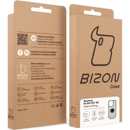 Buy Bizon Case Hybrid Ring Realme 14 5G / 14T 5G smoky with a dark green frame - BIZ9372 - {ean13} - Home Screen Store Europe