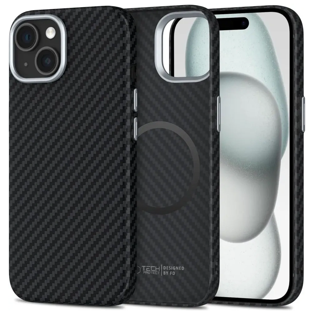 Etui Tech-Protect Ion Carbon MagSafe Apple iPhone 15 black/silver
