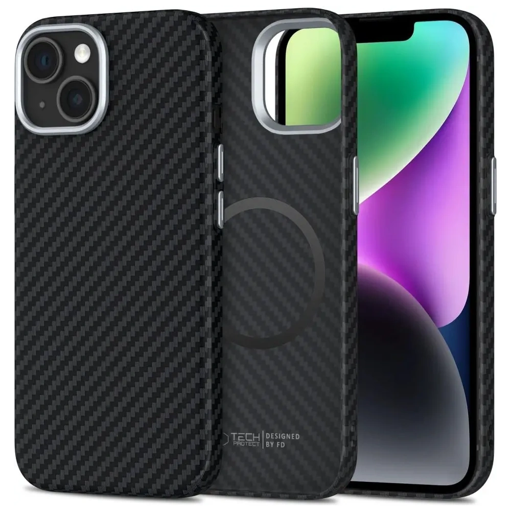 Etui Tech-Protect Ion Carbon MagSafe Apple iPhone 14 black/silver