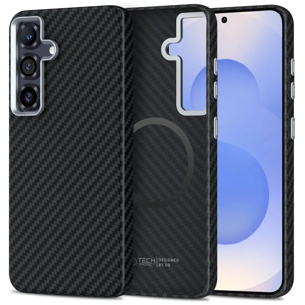 Etui Tech-Protect Ion Carbon MagSafe Samsung Galaxy S25 black/silver