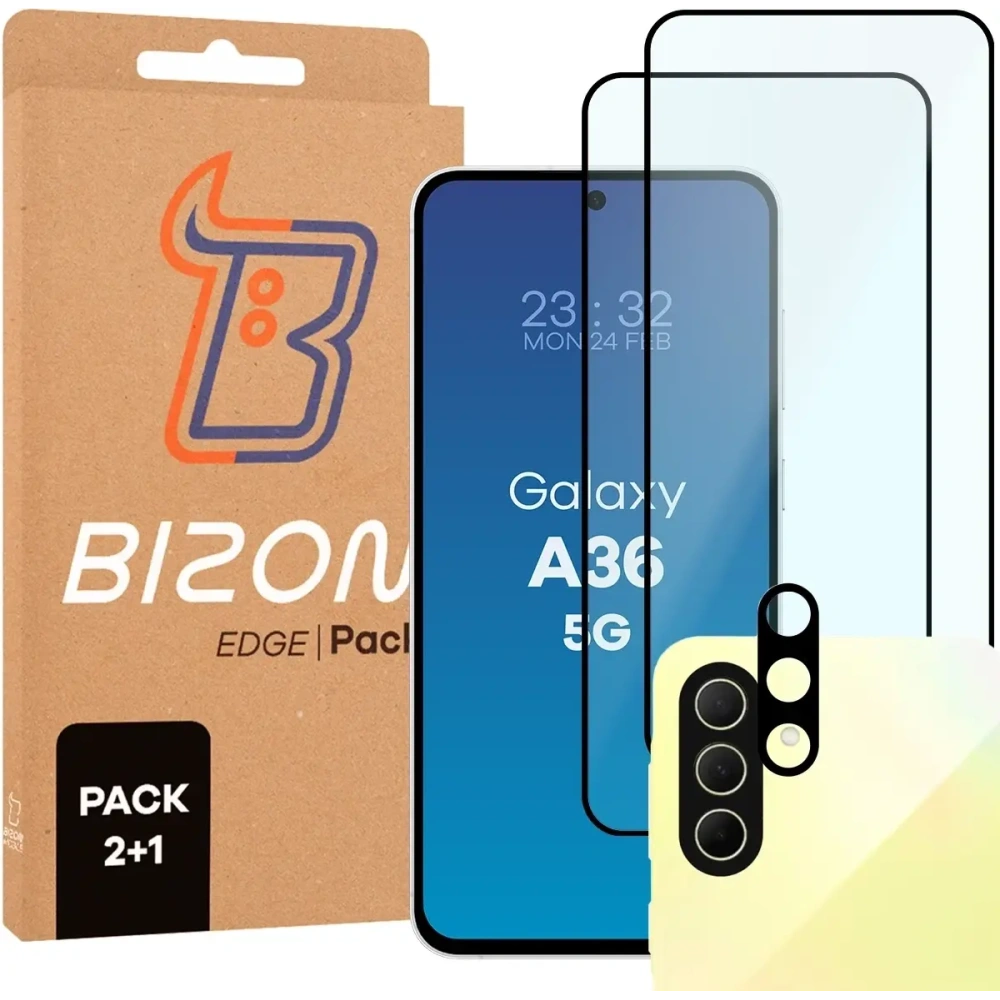 2x szkło na ekran + szkło na aparat Bizon Edge 2 Pack do Samsung Galaxy A36 5G