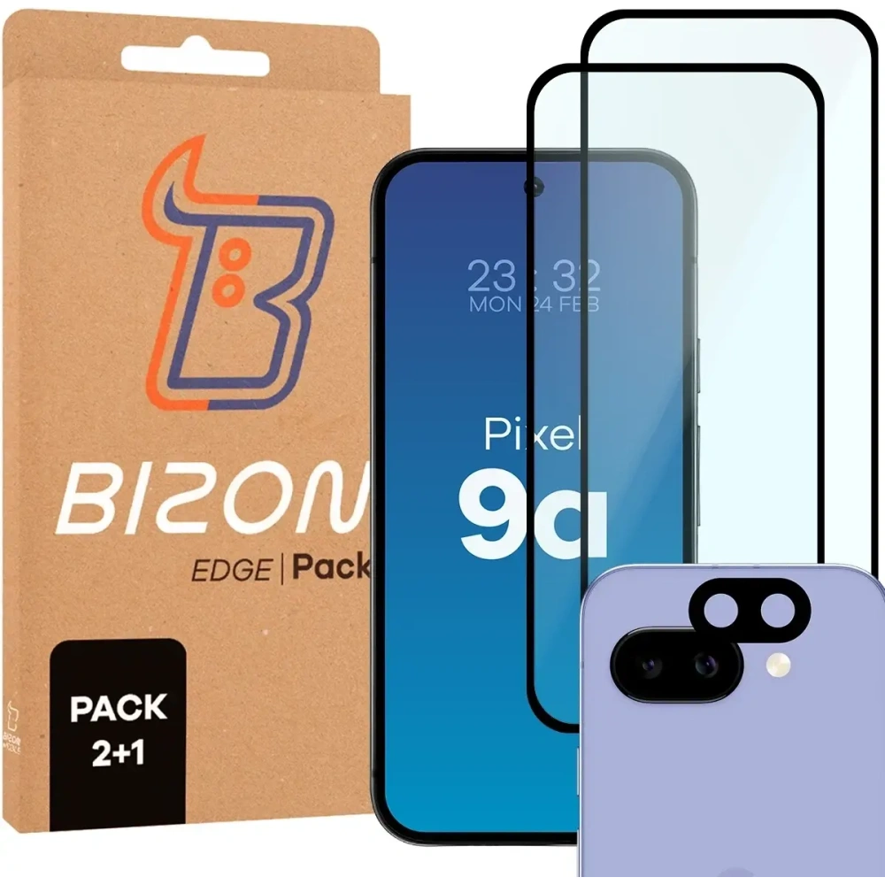 2x szkło na ekran + szkło na aparat Bizon Edge 2 Pack do Pixel 9a