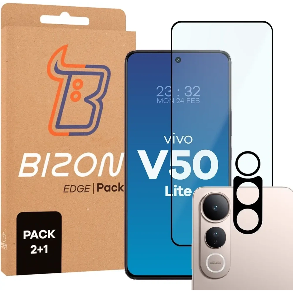 2x szkło na ekran + szkło na aparat Bizon Edge 2 Pack do Vivo V50 Lite 4G / 5G