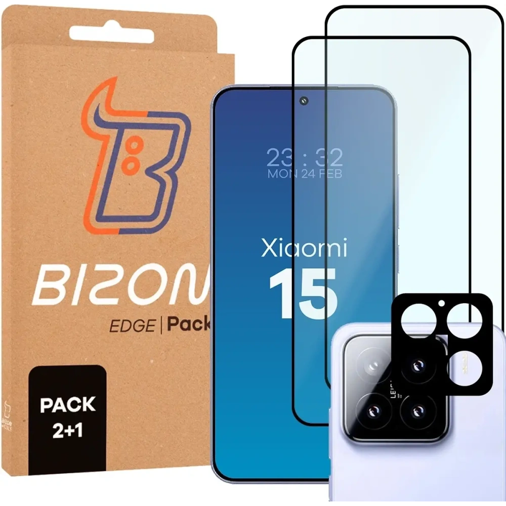 2x szkło na ekran + szkło na aparat Bizon Edge 2 Pack do Xiaomi 15