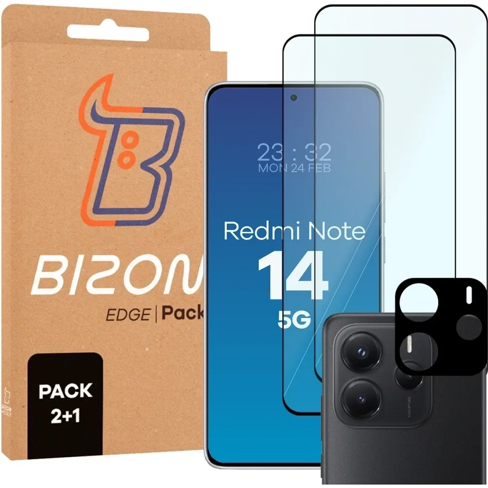 2x szkło na ekran + szkło na aparat Bizon Edge 2 Pack do Xiaomi Redmi Note 14 5G