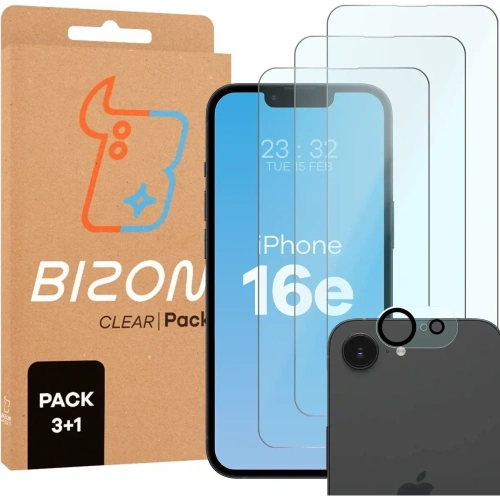 Kup Bizon Glass Clear 2 csomag 3x edzett üveg + lencsevédő Apple iPhone 16e-hez - BIZ9412 - {ean13} - Sklep Home Screen