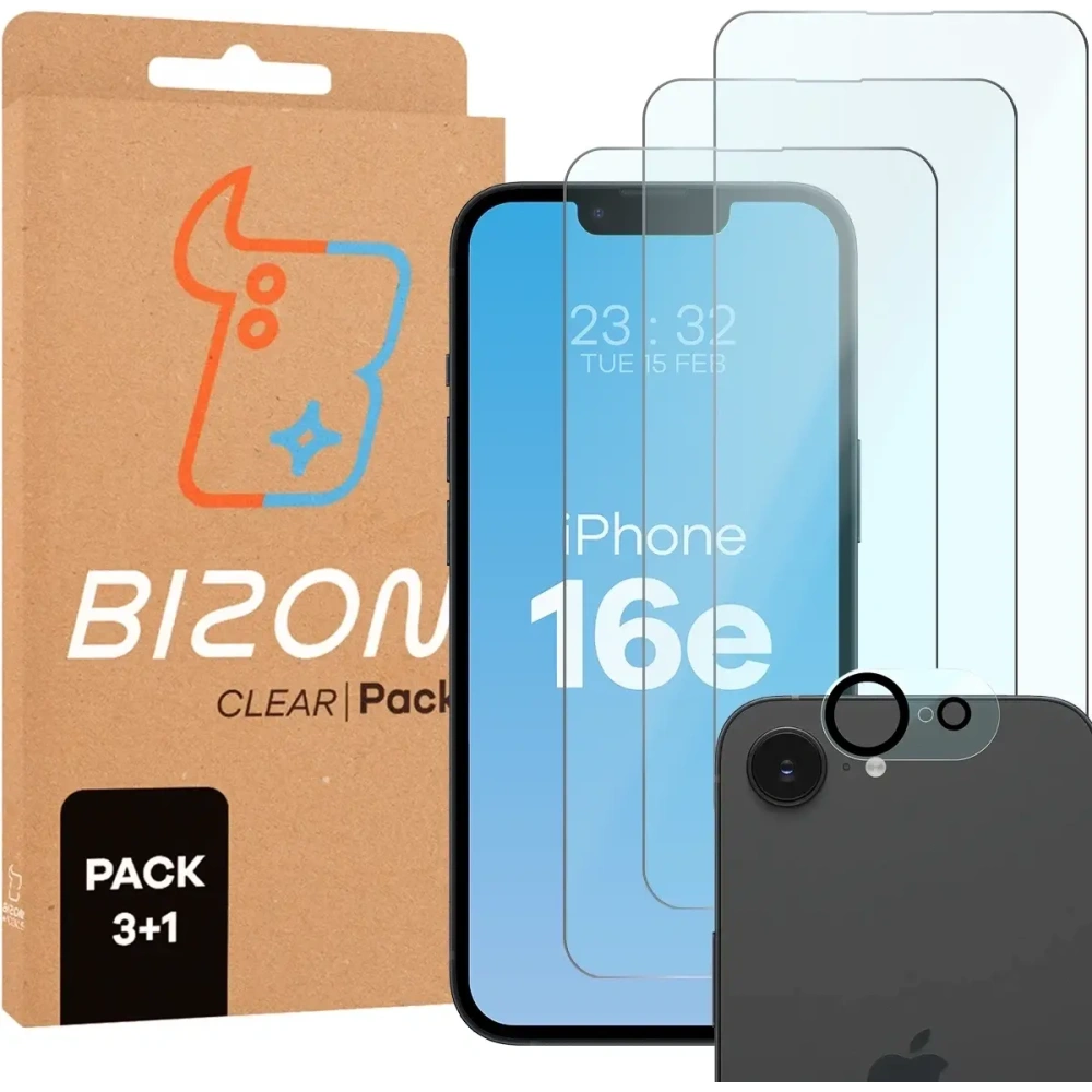 3x szkło na ekran + szkło na aparat Bizon Glass Clear 2 Pack do Apple iPhone 16e