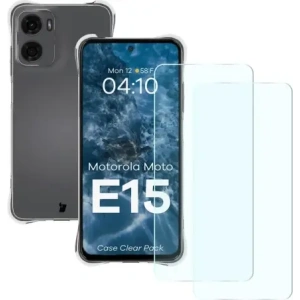 Buy Bizon Case Clear Pack case + 2x screen glass Motorola Moto E15 - BIZ9415 - {ean13} - Home Screen Store Europe