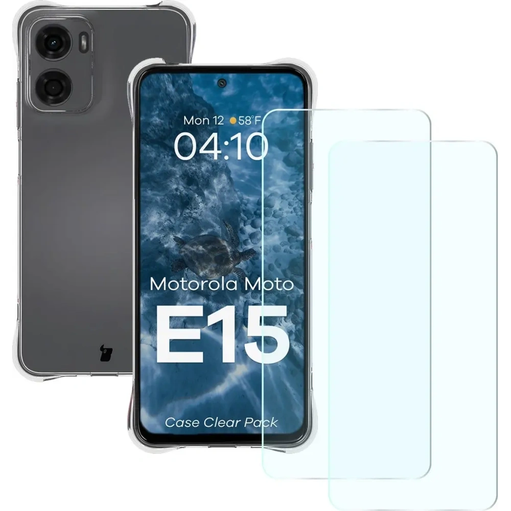 Etui + 2x szkło na ekran Bizon Case Clear Pack do Motorola Moto E15