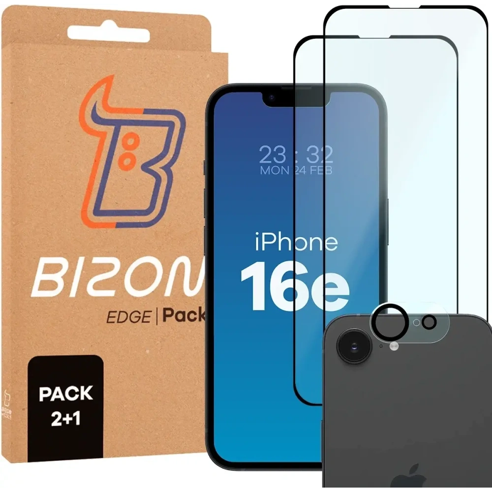 2x szkło na ekran + 1x szkło na aparat Bizon Edge 2 Pack do Apple iPhone 16e
