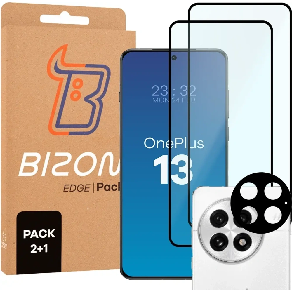 2x szkło na ekran + 1x szkło na aparat Bizon Edge 3D Pack do OnePlus 13