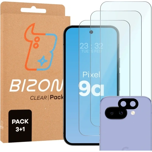 Kup 3x szkło na ekran + 1x szkło na aparat Bizon Glass Clear 2 Pack do Pixel 9a - BIZ9438 - {ean13} - Sklep Home Screen