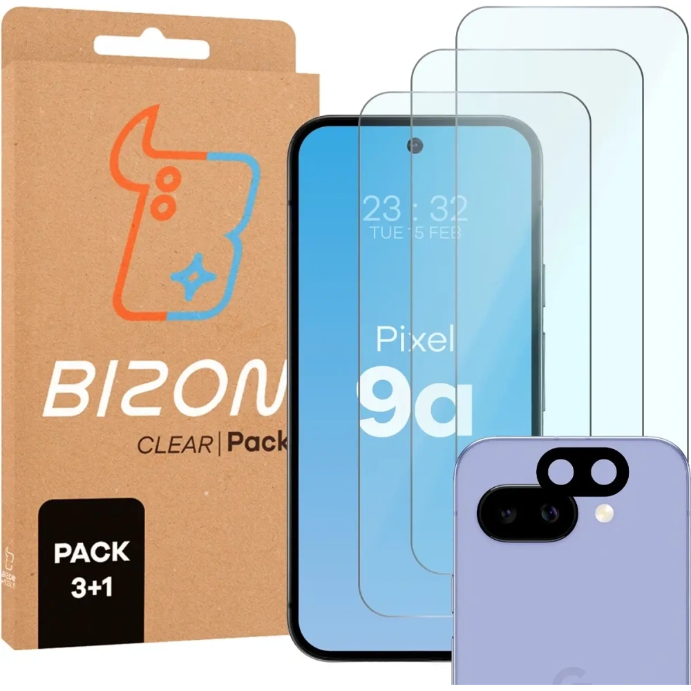 3x szkło na ekran + 1x szkło na aparat Bizon Glass Clear 2 Pack do Pixel 9a