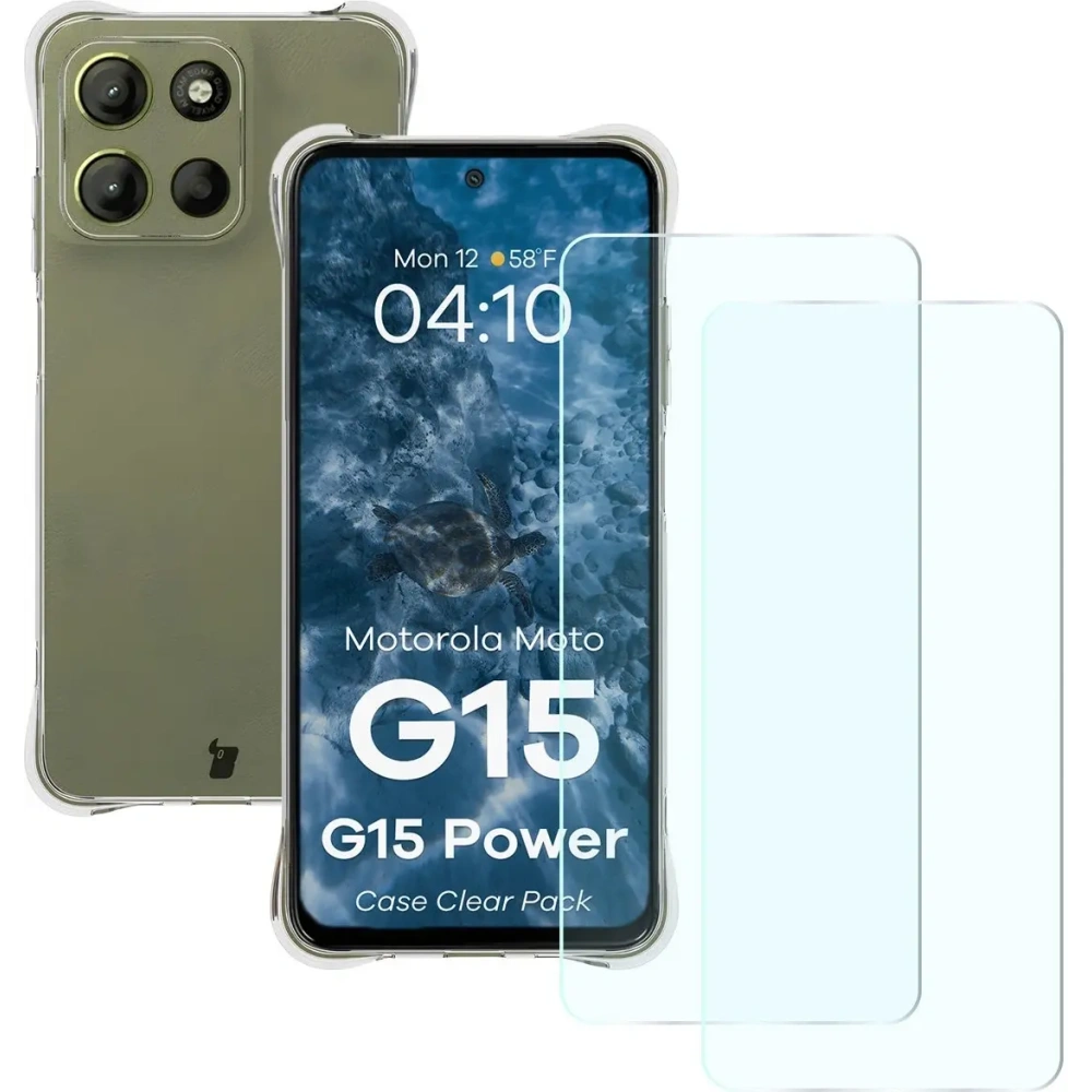 Etui + 2x szkło na ekran Bizon Case Clear Pack do Motorola Moto G15 / G15 Power