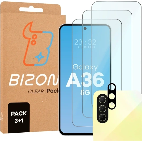 Kup Bizon Glass Clear 2 balení 3x tvrzené sklo + 1x ochrana objektivu Samsung Galaxy A36 5G - BIZ9446 - {ean13} - Sklep Home Screen