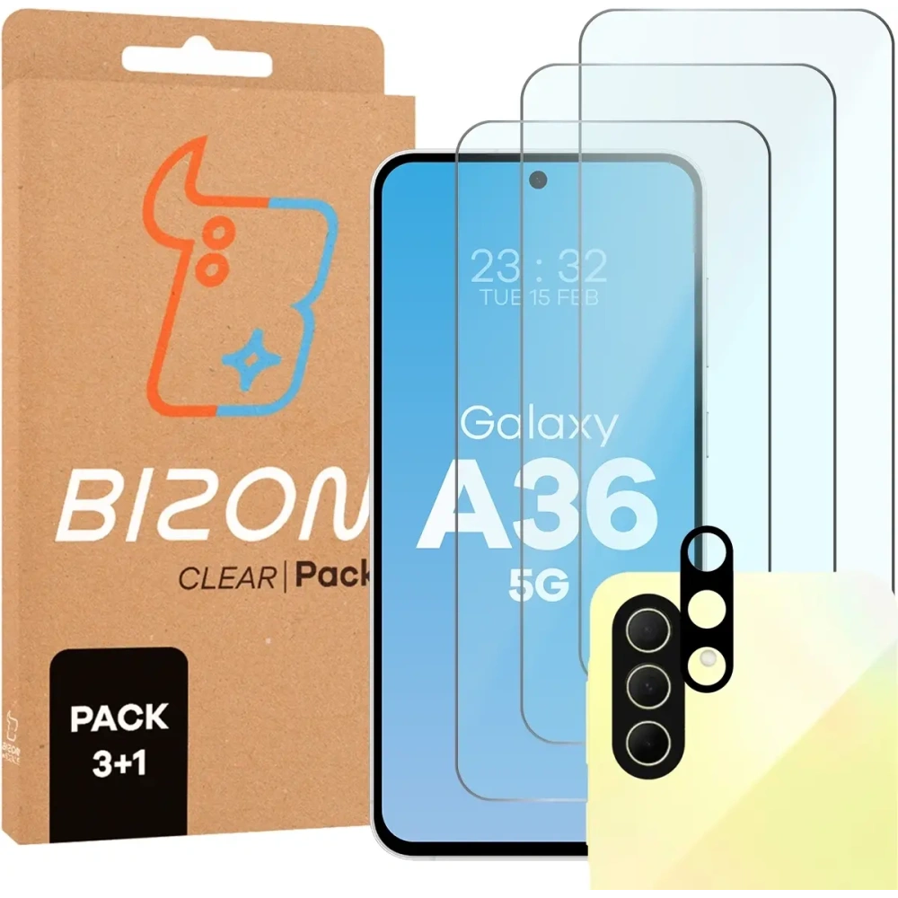 3x szkło na ekran + 1x szkło na aparat Bizon Glass Clear 2 Pack do Samsung Galaxy A36 5G