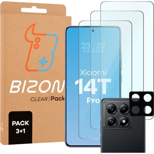 Kup 3x szkło na ekran + 1x szkło na aparat Bizon Glass Clear 2 Pack do Xiaomi 14T Pro - BIZ9449 - {ean13} - Sklep Home Screen
