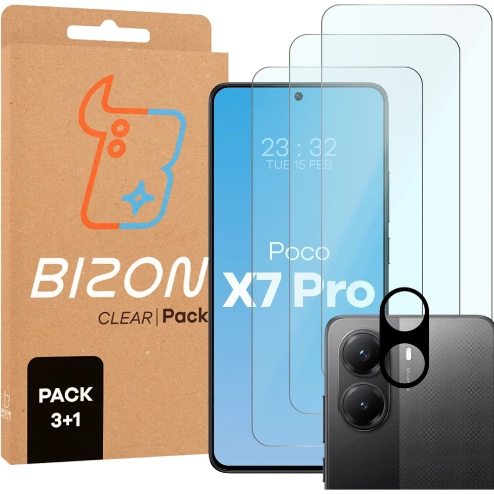 3x szkło na ekran + 1x szkło na aparat Bizon Glass Clear 2 Pack do Xiaomi POCO X7 Pro