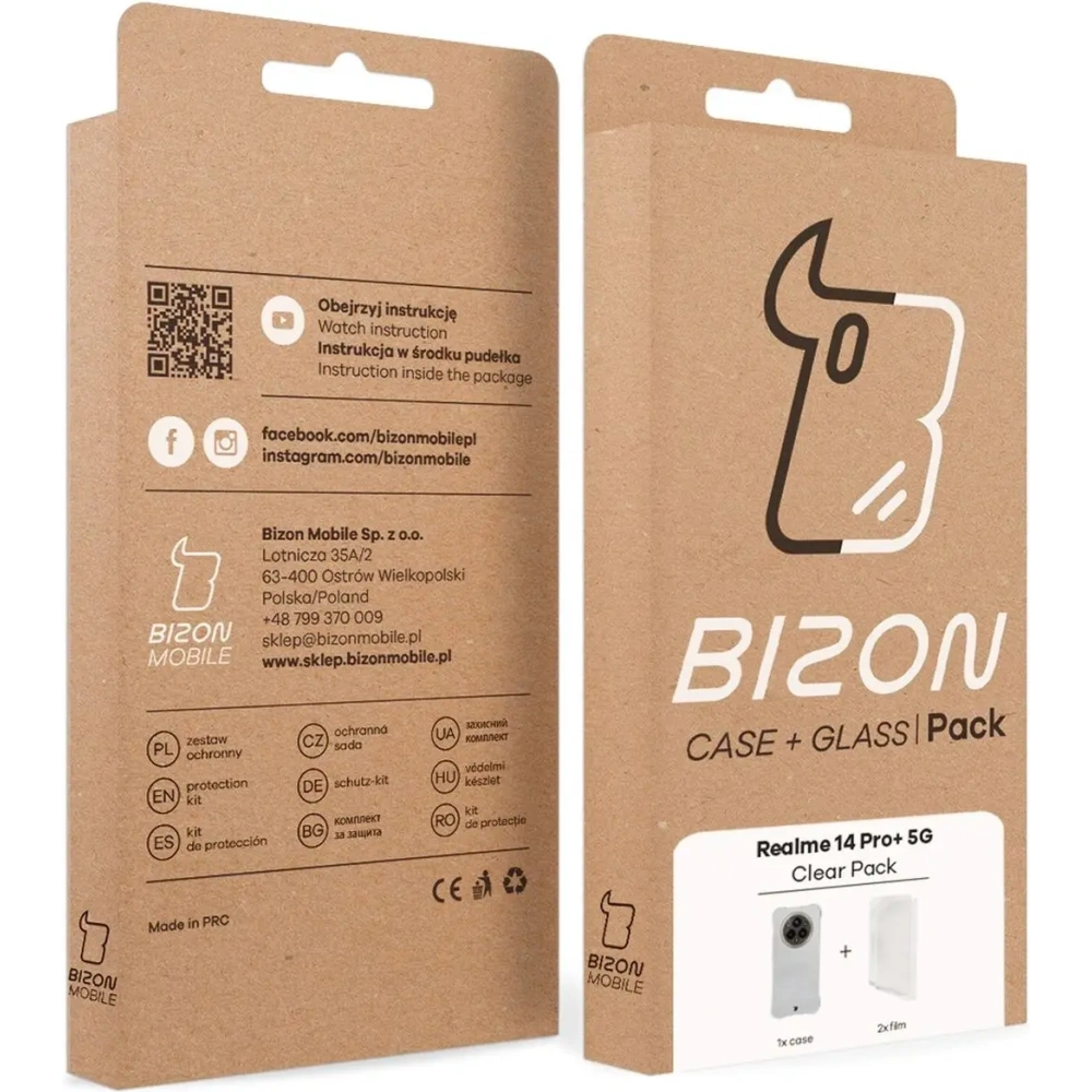 Etui + 2x folia na ekran Bizon Case Clear Pack do Realme 14 Pro+ Plus 5G