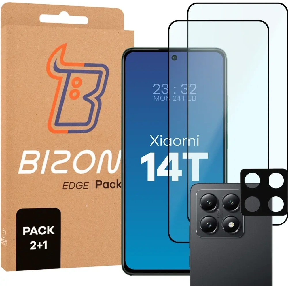 2x szkło na ekran + 1x szkło na aparat Bizon Edge 2 Pack do Xiaomi 14T