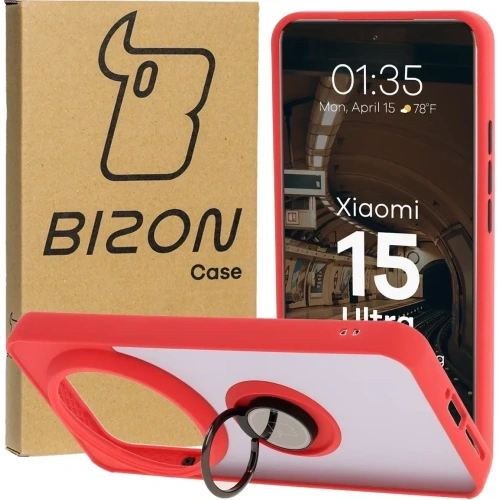 Kup Husa Bizon Case Hybrid Ring Xiaomi 15 Ultra fumurie cu un cadru roșu - BIZ9465 - {ean13} - Sklep Home Screen